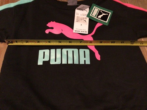 Puma Shirt Girls Black/Pink/Mint Green Spell Out Logo Long Sleeve Kids Youth 4 - Picture 2 of 6