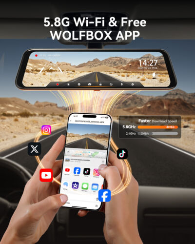 WOLFBOX G850 5G WiFi 4K Vorne und Hinten Dashcam Sprachsteuerung Auto Kamera&64G - Afbeelding 2 van 10