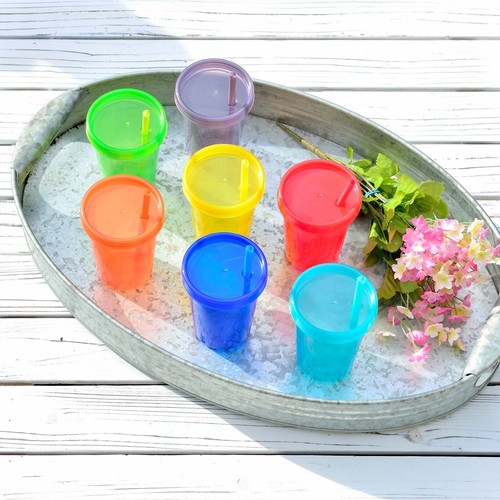 Youngever 7 Sets Plastic Kids Cups with Lids and Straws, 7 Reusable Toddler Cups - Picture 4 of 5