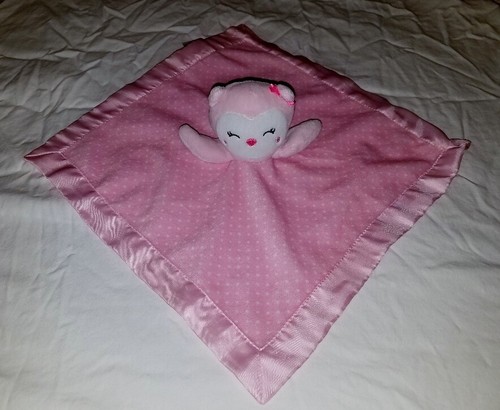 Carters Child of Mine Pink OWL Polka dot Lovey Security Blanket NuNu Satin Trim - Picture 4 of 9