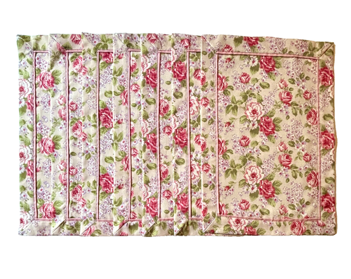 7 LAURA ASHLEY Blumen Tischsets gelb mit rosa Rosen Garten Chic Landhaus Kern - Bild 6 von 12