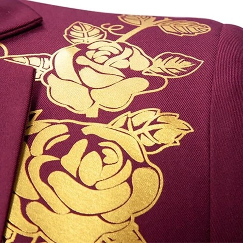 Men Paisley Floral Gold Bronzing Blazer Business Wedding Slim Formal Suit Jacket - Foto 11 di 28