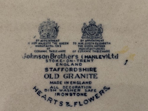 SET PIATTI X4 vintage Johnson Brothers cuori e fiori vecchio granito 10" - Foto 5 di 5