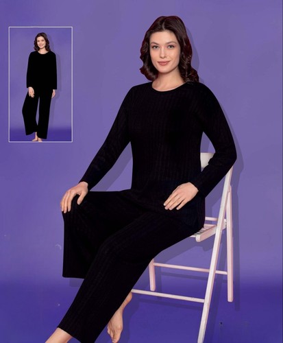 Damen Pyjama Schlafanzug Lang 2-Teiler Set Warm Winter S-63 - Bild 9 von 9