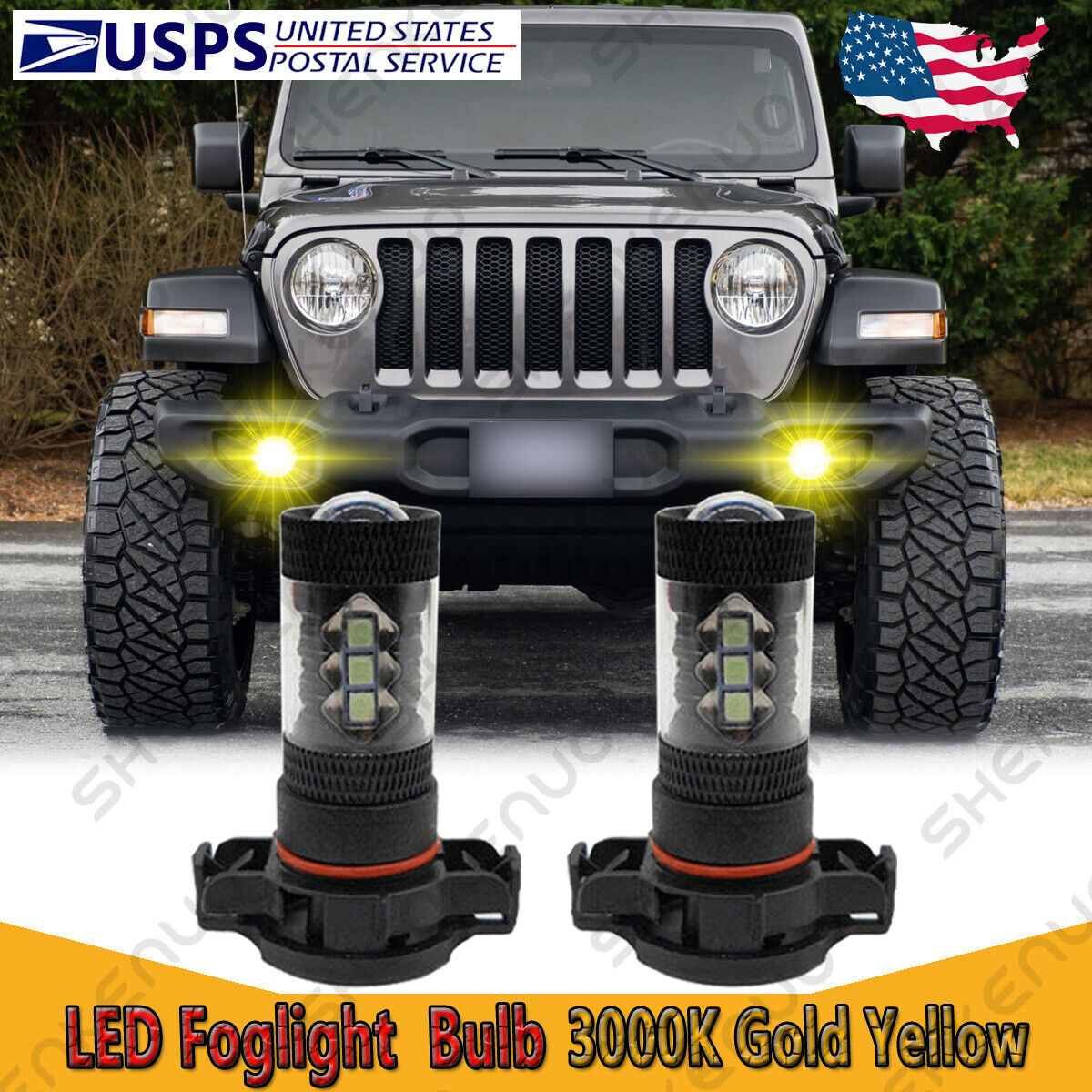 For Jeep Wrangler JL 2010 2020 2PC Golden Yellow 2504 LED Fog