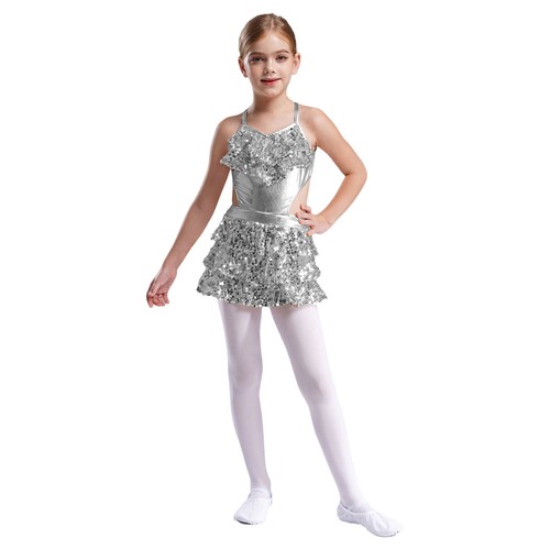 Girls Sundress Ballerina Skirt Shiny Dress Cutout Dress Up Performance Uniform - Picture 22 of 95
