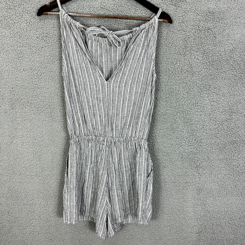 Old Navy Romper Womens Small Blue Striped Halter Pockets Linen Blend Beach Boho - Picture 2 of 10