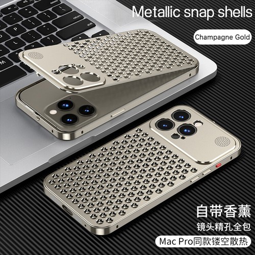 Aluminum Metal Case Hollow Heat Dissipation Aroma Cover For iPhone 15 14 13 12 - Picture 1 of 17