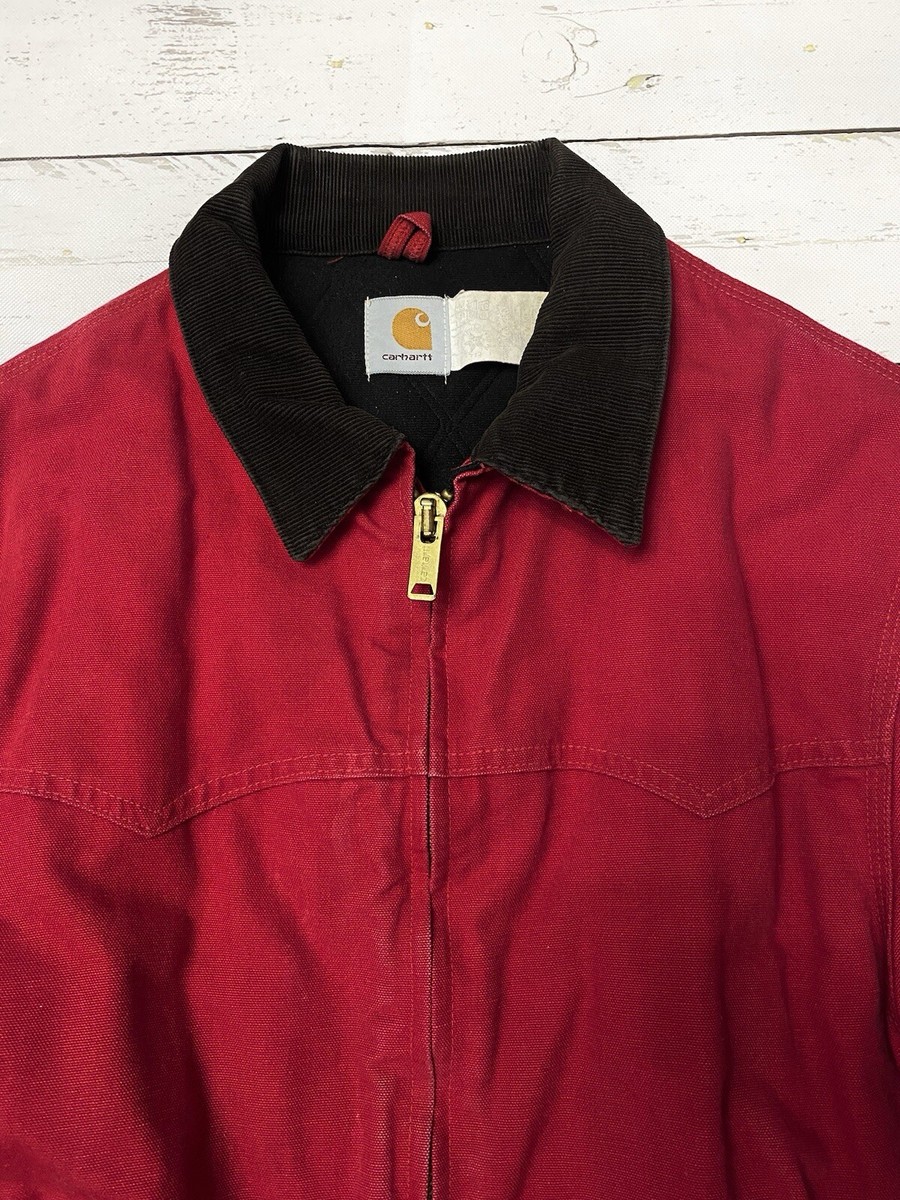 Vtg Carhartt Jacket Red XL Corduroy Collar Workwear USA Made