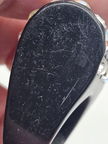 Vintage Retro Black Lucite Plastic Clear & AB Crystals Chunky Ring Size 7 - Picture 11 of 12