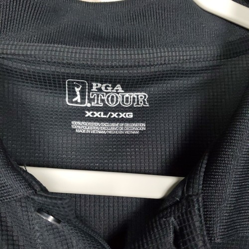 PGA Tour Men Size XXL Black Textured Short Sleeve Golf Polo Shirt 1/4 Button Up - Picture 2 of 12