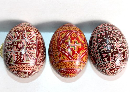 PYSANKA PYSANKY - JOLI 3 OEUF DE PAQUES UKRAINIEN BATIK TRADITIONNEL, PEINT MAIN - Imagen 4 de 7