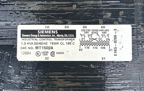 SIEMENS,MT1500A,CONTROL TRANSFORMER 1.5KVA 50/60HZ - Picture 2 of 3