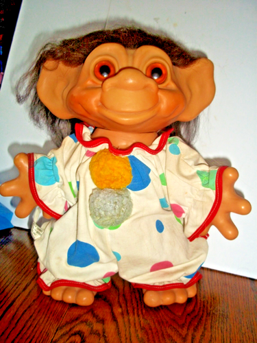 THOMAS DAM TROLL - PAYASO Dam Things Establishment 1964 cabello negro ojos dorados 11" - Imagen 5 de 7