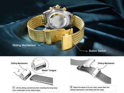 Correa de reloj de malla tejida de metal WOCCI 14 mm 16 mm 18 mm 20 mm 22 mm, 316L acero inoxidable - Imagen 5 de 35