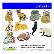 Embroidery Design Set - Cats(1) - 12 Designs - 9 Formats - USB Stick
