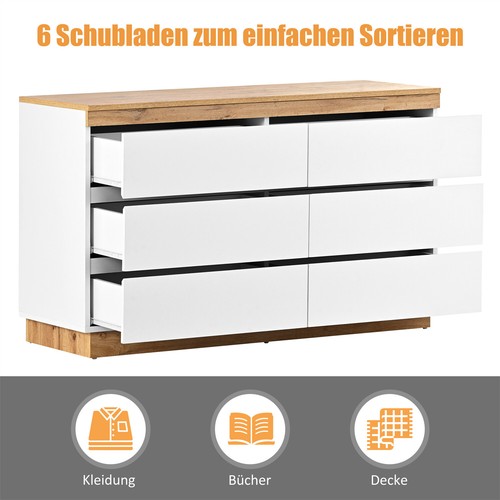 Kommode Sideboard mit 6 Schubladen 110cm weiß Anrichte holz Schubladenschrank - Bild 3 von 13