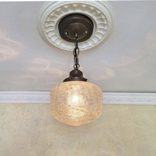 639c Vintage 1950's 60's MCM Glass Shade Ceiling Light Fixture hall pendant - Picture 7 of 8