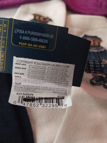 4-6x Girls Polo Ralph Lauren Backpack Hat POLO BEAR Crew Socks Size fits 10-13 - Picture 4 of 4