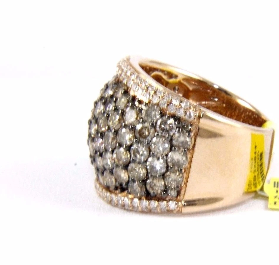 Anillo ancho con racimo de diamantes marrones redondos naturales banda de oro rosa de 14 k 4,72 quilates Foto 2 de 4