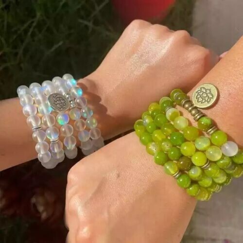 Green Jade Mala Bracelet Necklace Prayer Meditation Beaded Wrap Bracelet Gift - Picture 6 of 6