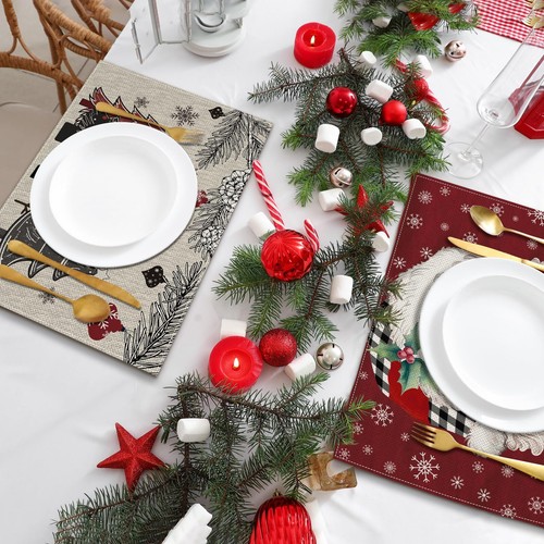 6 Pcs Washable Christmas Placemats Heat Resistant Table Mats for Kitchen Decor - Picture 4 of 7