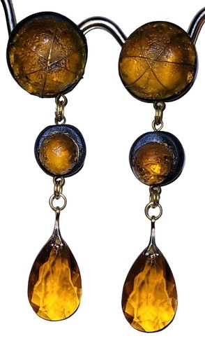 Pendientes de clip retro vintage de oro, negro y ámbar Lucite de más de 3" pasarela - Imagen 15 de 15