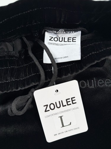 Zoulee Women's Velour Sweatpants High Waist Straight Pants Drawstring Pockets L - Picture 8 of 12