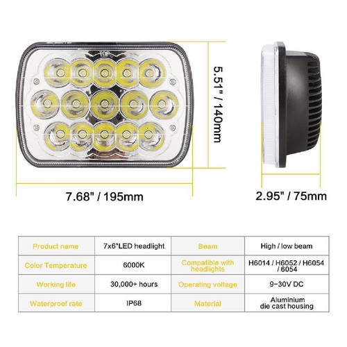 Par de faros LED cromados de haz alto/bajo de 7x6" para Dodge D100 D150 D250 D350 81-93 - Imagen 3 de 12
