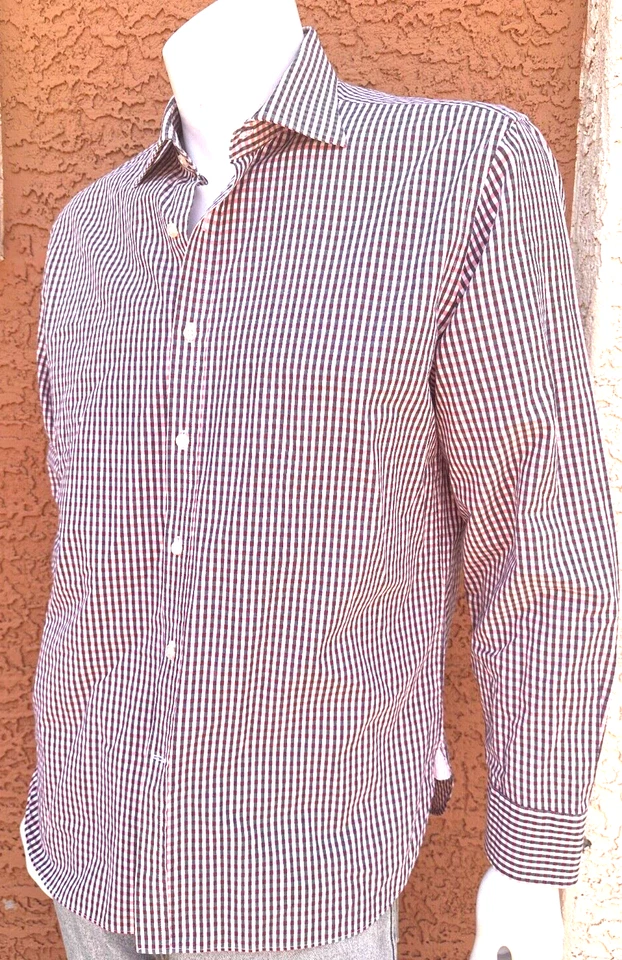 Camisa de Vestir Michael Bastain Calce Ajustado Azul/Rosa Rayas Cuello Extendido Talla 161/2 Foto 4 de 4