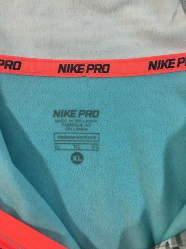 Nike Pro Girls Hoodie Top Teal Grey Animal Trim Thumb Holes Quarter Zip Sz XL - Picture 5 of 5