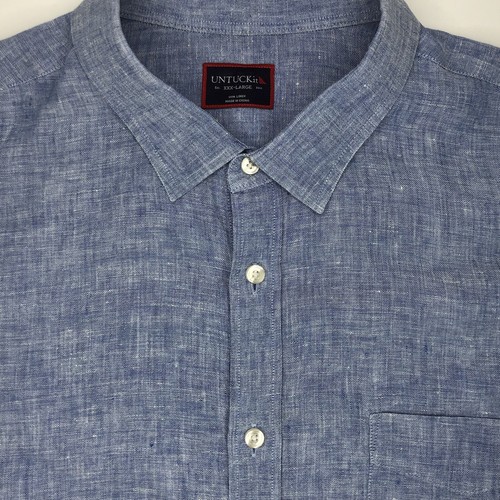 UNTUCKit Men's 3XL Blue Linen Chambray Button Up Long Sleeve Long Sleeve Shirt - Picture 1 of 5