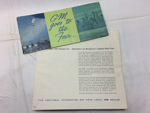 Vtg GM 1964 Car Brochure Fair Futurama Pontiac Oldsmobile Buick New York World's