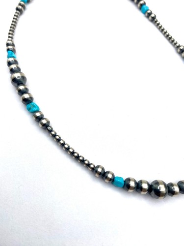 Graduated Sterling Bead Necklace Turquoise Nuggets 20" Native American New - Picture 5 of 14