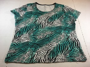 Kim-Rogers-Womens-Short-Sleeve-Shirt-Blouse-Zebra-Blue-Size-Large-Casual-T-shirt