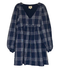 Sezane Babydoll Dress Womens 6 Blue Linen Blend Puff Cottage Peasant Designer 38