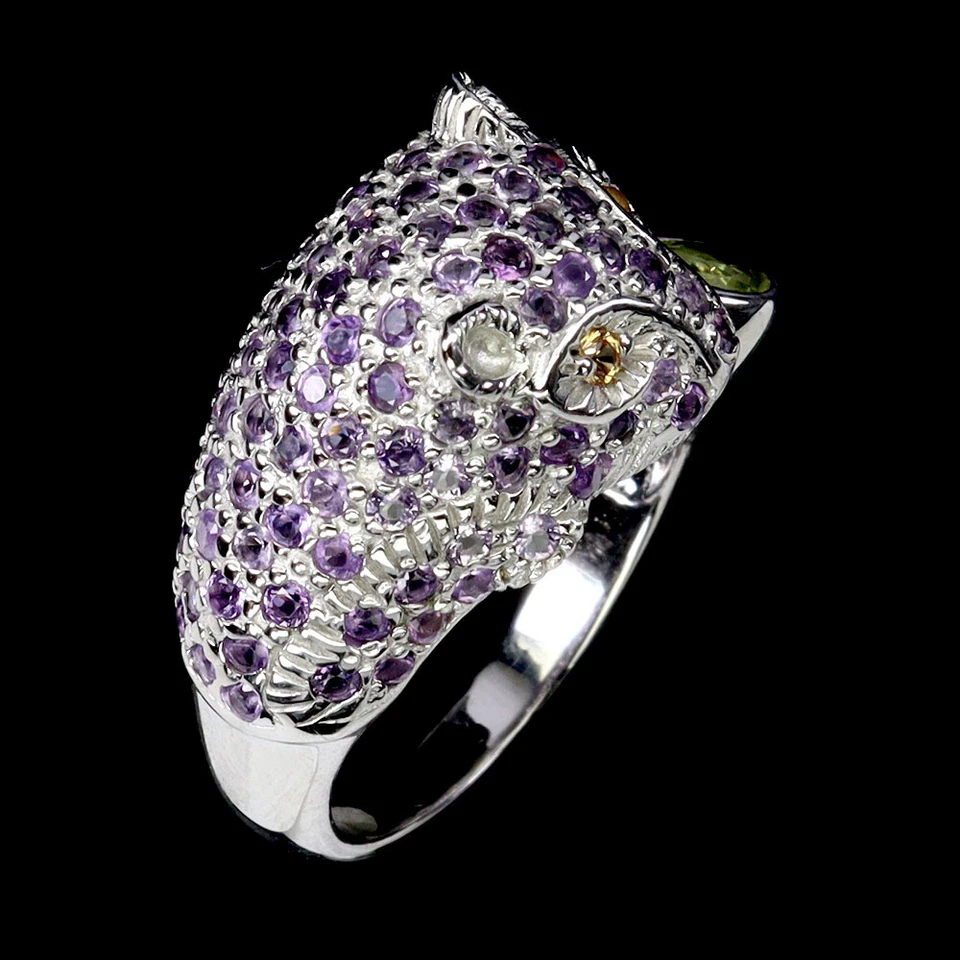 925 Sterling Silver Ring Oval Peridot Rhodolite Sapphire Gemstone Tiger Jewelry - Image 2 of 4