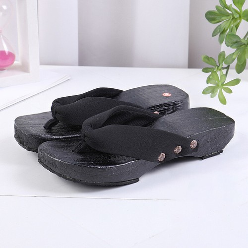 3.5cm Heel Geta Japanese Clogs Slippers Wooden Flip-flops Soild Color Costume - Picture 10 of 19