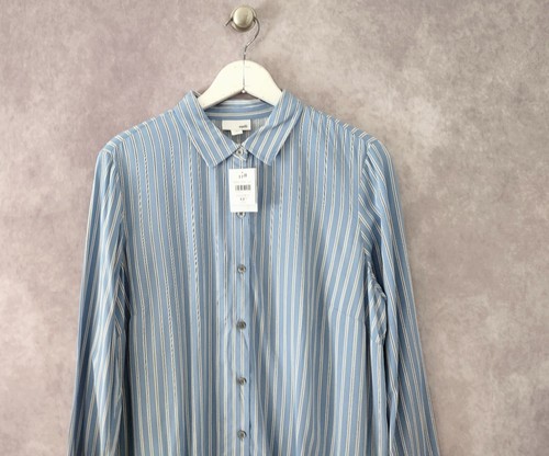 J. JILL Blouse Womens MP Button Up Long Sleeve Collared Blue Stripe Business NWT - Picture 4 of 7