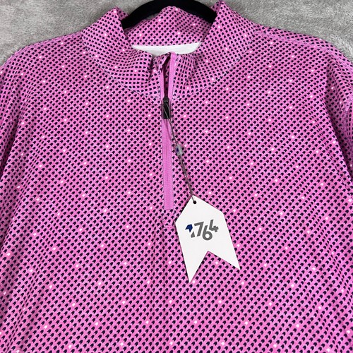 1764 Golf Pullover Iconic Mens XL Pink Polka Dot 1/4 Zip Long Sleeve Athletic - Picture 3 of 9