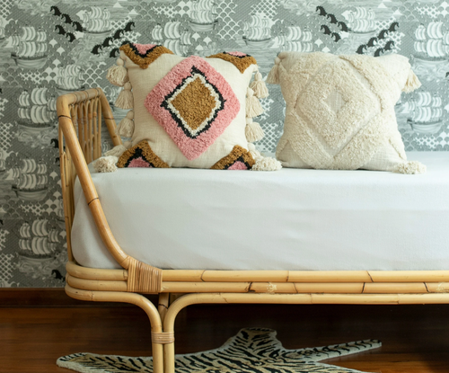 Pink Brown Embroidered Tufted Diamond Pillow Cover 18x18 - Picture 2 of 4