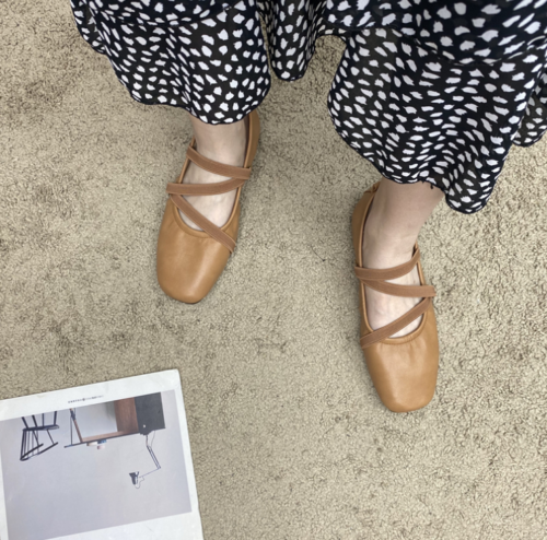Damen-Ballerinas mit Kreuzriemen Slipper Freizeit flache Schuhe eckige Zehenpartie Mary Jane Pumps - Bild 8 von 26