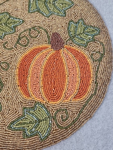 Beaded Pumpkins Placemat Charger 14" Fall Thanksgiving Autumn Gold Round - Picture 3 of 9