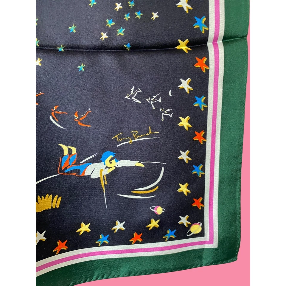 Tory Burch Daydream Seda Cuadrada Bufanda Talla 36"x36" Tory Azul Marino Verde Nuevo con Etiquetas Foto 4 de 4