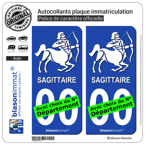 2 Stickers autocollant plaque immatriculation Auto : Sagittaire Emblème - Picture 1 of 1