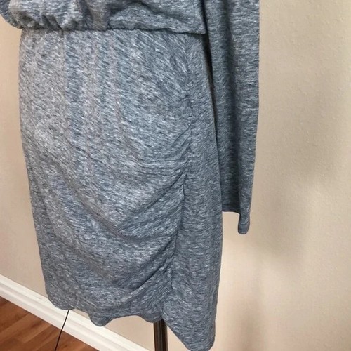LEITH Women's Large Grey Blouson Knit Long Sleeve Ruched Mini Dress Casual Comfy - Picture 4 of 9