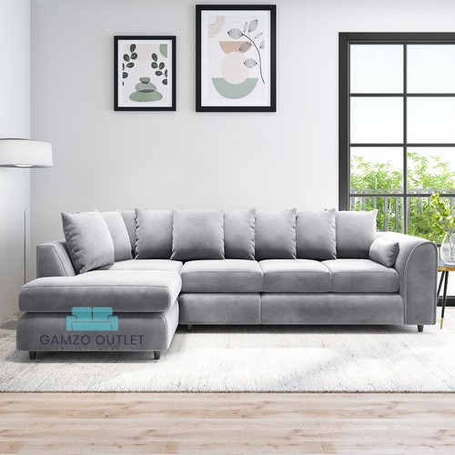 Plush Fabric Large Corner Sofa 2 3 4 5 Seater Grey Blue Pink Couch Seat l shape - Picture 49 of 60