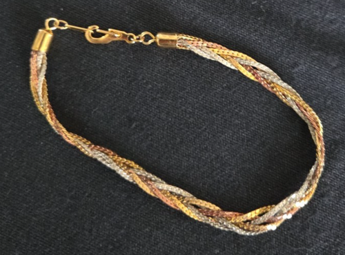 Bracelet 7" Gold, Rose Gold and Silver 14K GP Braided Chain Spring Clasp 0553 P - Picture 2 of 6