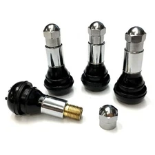 TR413 SNAP-IN TIRE VALVE STEMS WITH CAPS CHROME BLACK RUBBER (4pcs)