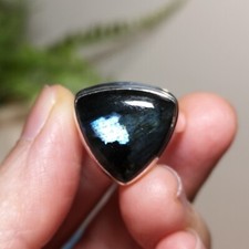 Quality Natural Larvakite 925 Sterling Silver Ring Size US 8.5